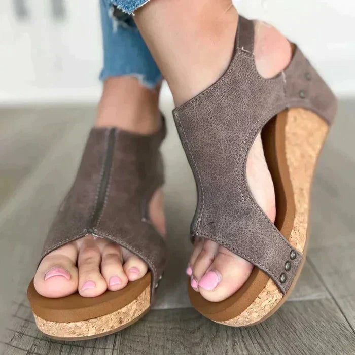 Milla Platform Sandals for Women – PU Leather, Cork Heel, Open Toe & Back Strap