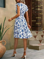 Lauren Summer Dress for Women – Elegant V-Neck Dress with Ruffles & Gathered Waist for Vacation