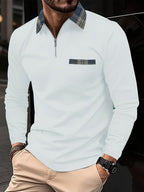 Frank Long-Sleeve Polo – Zip Collar & Checkered Pattern, Elegance and Comfort for Men