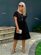 Giselle Midi Dress for Women – Flowy Chiffon Dress with Asymmetric Tiered Hem & Elegance