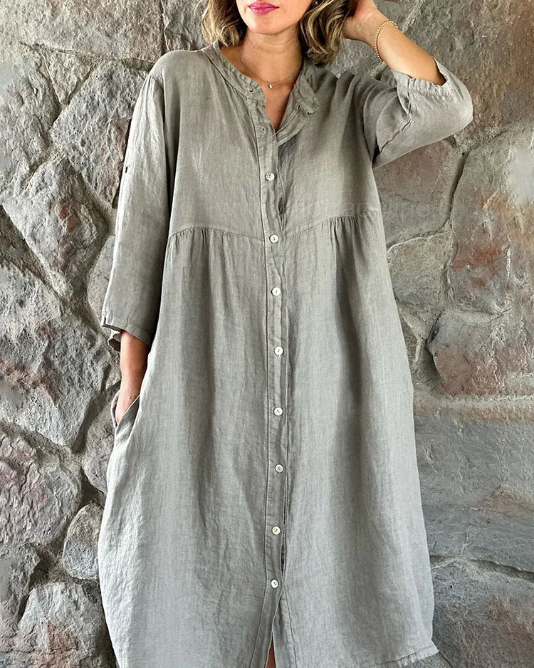 Theresa Shirt Dress for Women – Loose Cotton-Linen Dress with Relaxed Cut & Buttons