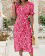 Quincy Summer Dress for Women – Floral Short-Sleeve Dress with Elegant Button Closure