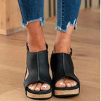 Milla Platform Sandals for Women – PU Leather, Cork Heel, Open Toe & Back Strap