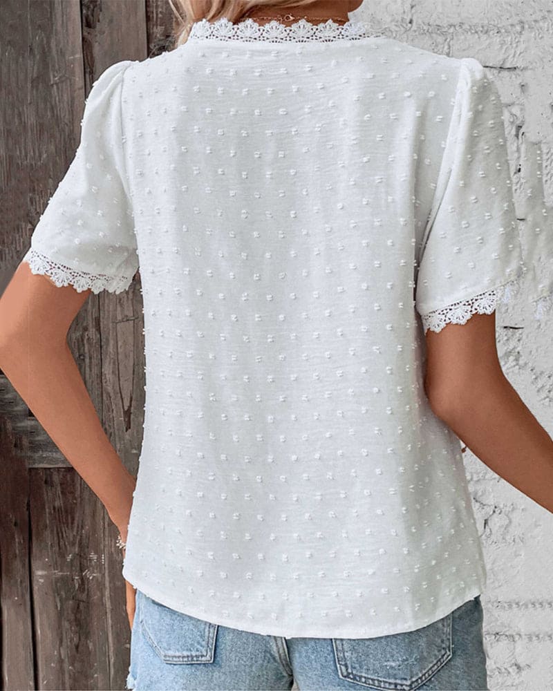 Sophie Cotton Blouse for Women – Vintage Blouse with Lace & Elegant Puff Sleeves