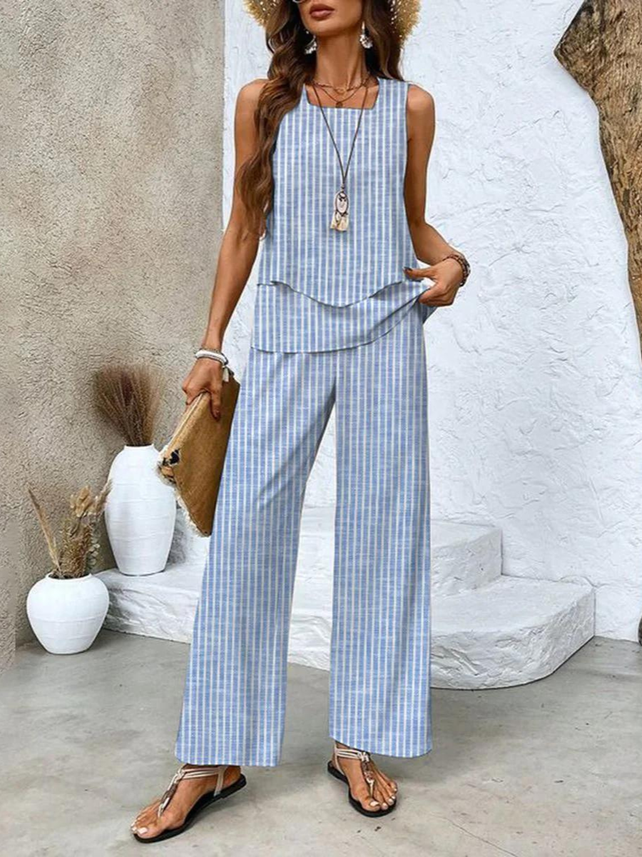 Ghislaine Outfit Set for Women – Elegant Floral Print Top & Pants with Flattering Cut and Comfort