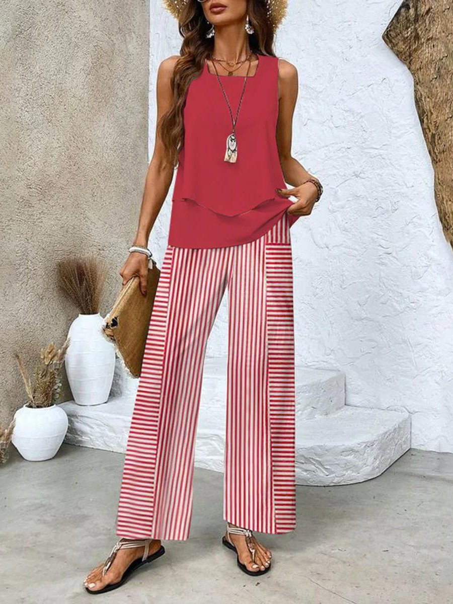 Ghislaine Outfit Set for Women – Elegant Floral Print Top & Pants with Flattering Cut and Comfort
