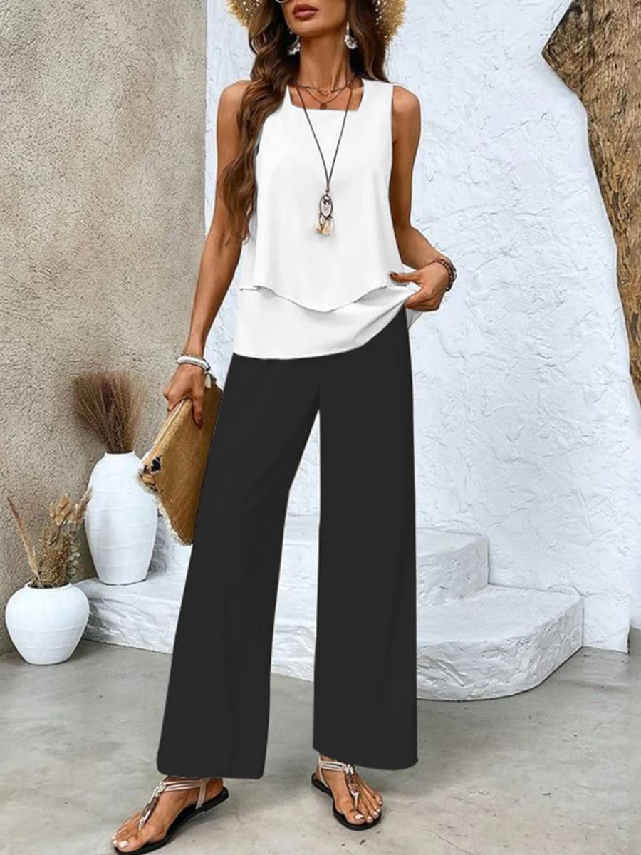 Ghislaine Outfit Set for Women – Elegant Floral Print Top & Pants with Flattering Cut and Comfort
