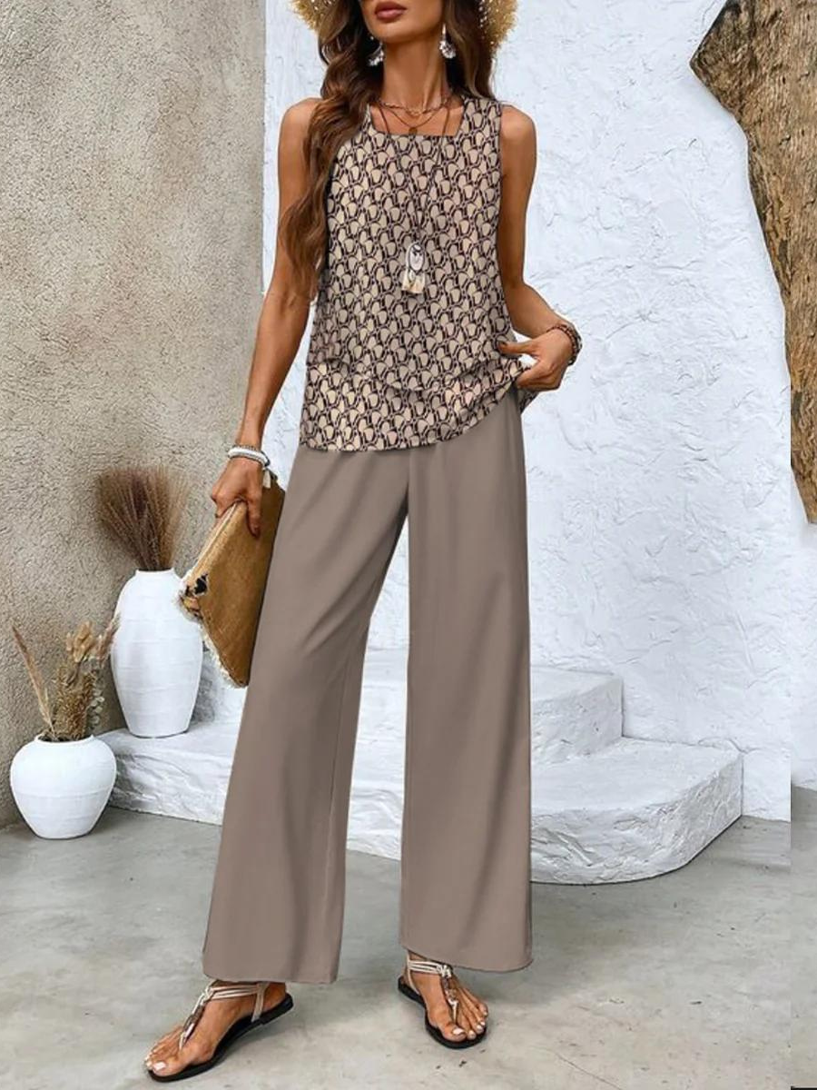 Ghislaine Outfit Set for Women – Elegant Floral Print Top & Pants with Flattering Cut and Comfort