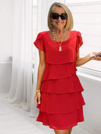 Giselle Midi Dress for Women – Flowy Chiffon Dress with Asymmetric Tiered Hem & Elegance