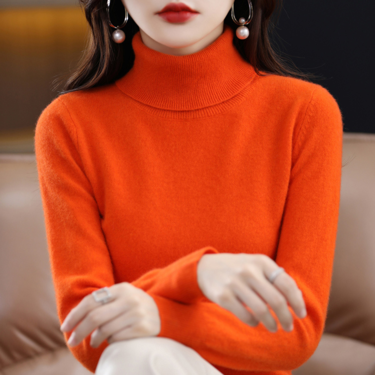 Emmie Cashmere Turtleneck Sweater for Women – Premium Soft Knit for Warmth and Light Comfort