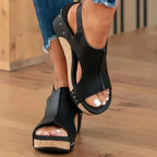 Milla Platform Sandals for Women – PU Leather, Cork Heel, Open Toe & Back Strap