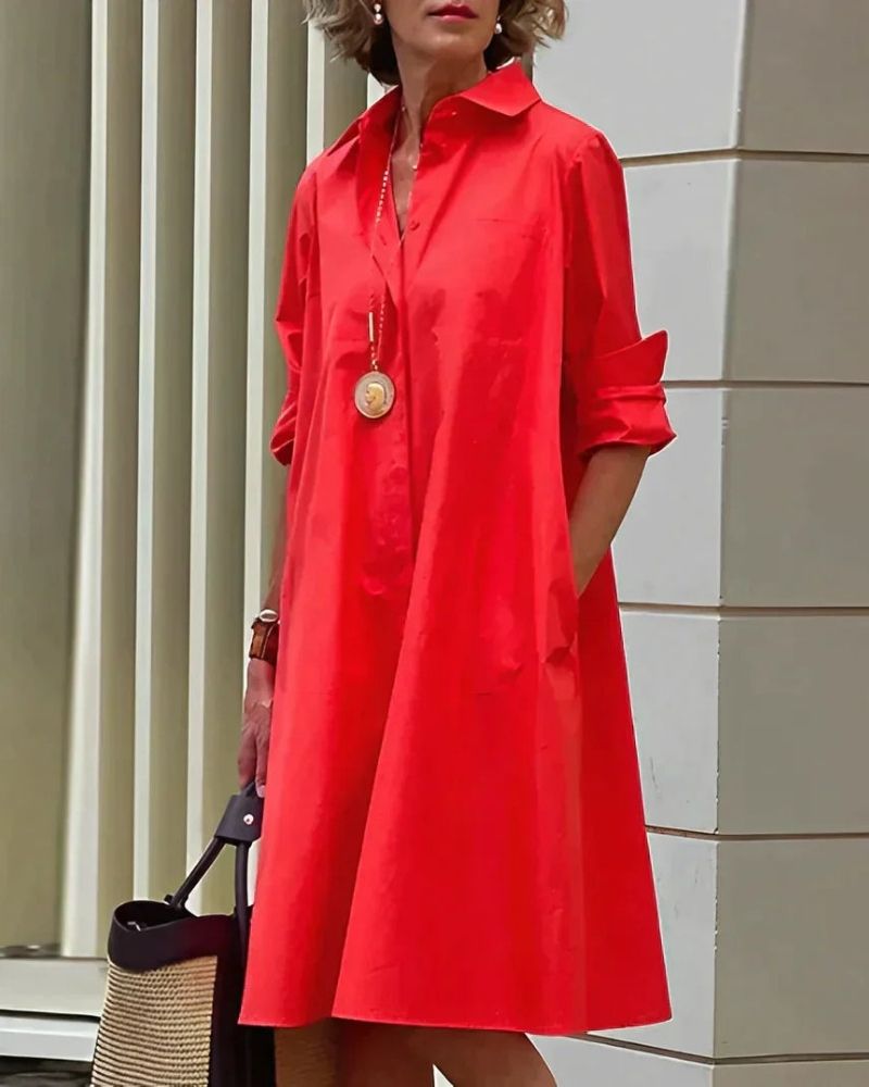 Monet Shirt Dress for Women – Midi Dress with Collar, Long Sleeves & Handy Pockets