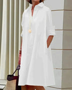 Monet Shirt Dress for Women – Midi Dress with Collar, Long Sleeves & Handy Pockets