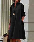 Monet Shirt Dress for Women – Midi Dress with Collar, Long Sleeves & Handy Pockets