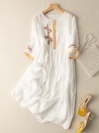 Zara Dress for Women – Embroidered Cotton and Linen Dress with Ethnic Design & Comfortable Cut