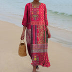 Daniella Maxi Dress for Women – Red Boho Ethnic Print, Airy & Flowy Cotton