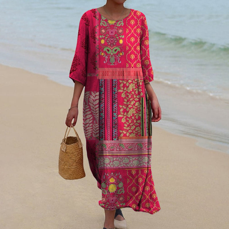 Daniella Maxi Dress for Women – Red Boho Ethnic Print, Airy & Flowy Cotton