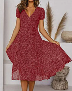 Elise Chiffon Dress for Women – Light Floral Print, V-Neck & Flowy Summer Cut