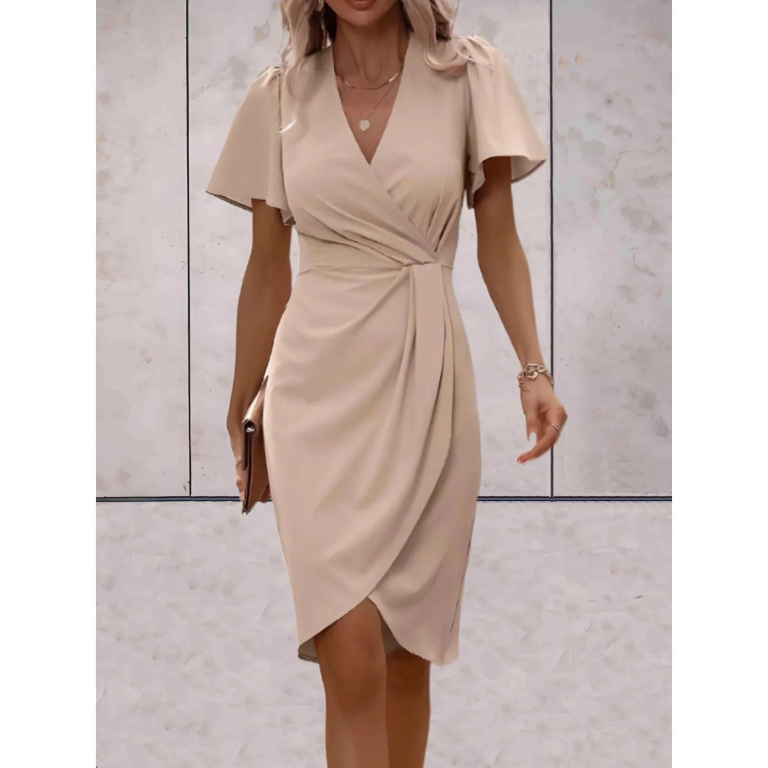 Brenda Wrap Dress for Women – Elegant Dress with Flowy Sleeves & V-Neckline for Evening