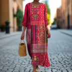 Daniella Maxi Dress for Women – Red Boho Ethnic Print, Airy & Flowy Cotton
