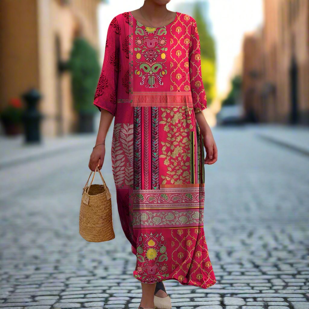 Daniella Maxi Dress for Women – Red Boho Ethnic Print, Airy & Flowy Cotton