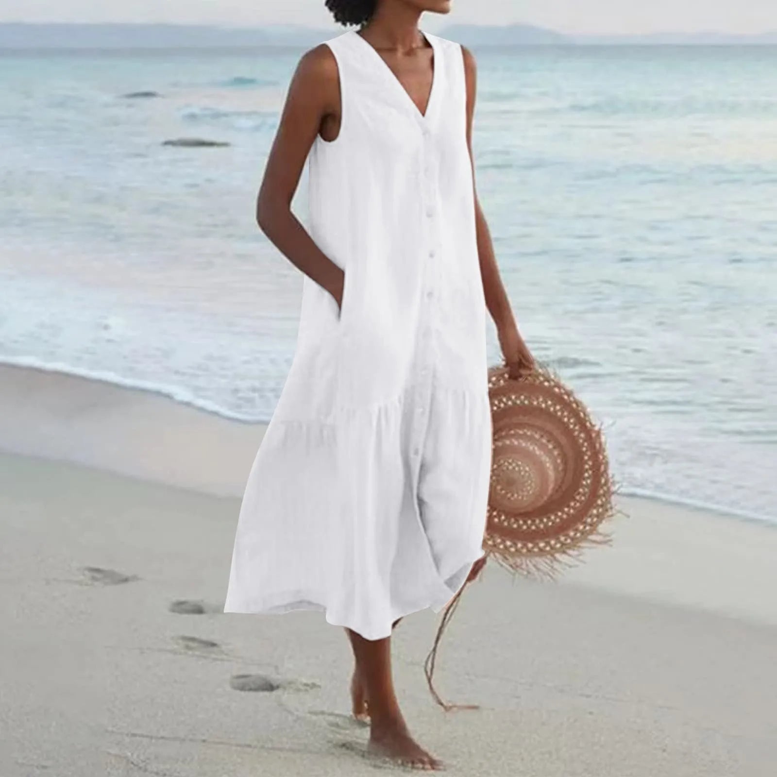 Lena Summer Dress for Women – Elegant V-Neck Dress with Airy Cut & Timeless Design