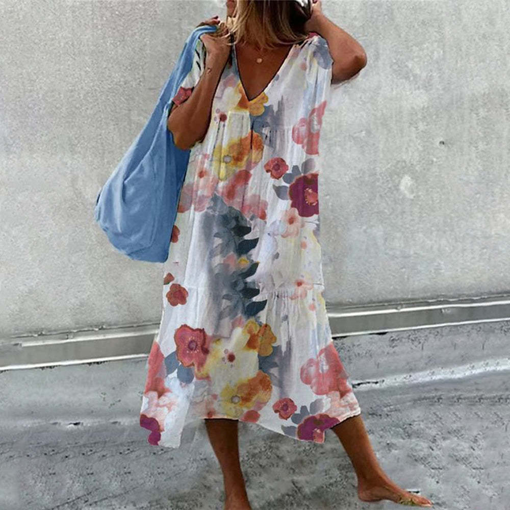 April Maxi Dress for Women – Floral Cotton Print, Airy A-Line Cut