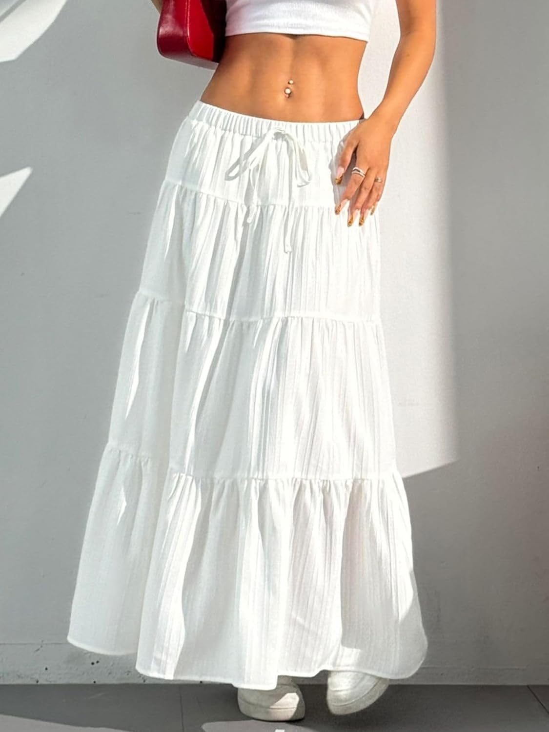 Dori Maxi Skirt for Women – White Boho Skirt with Ruffles, High-Waist A-Line