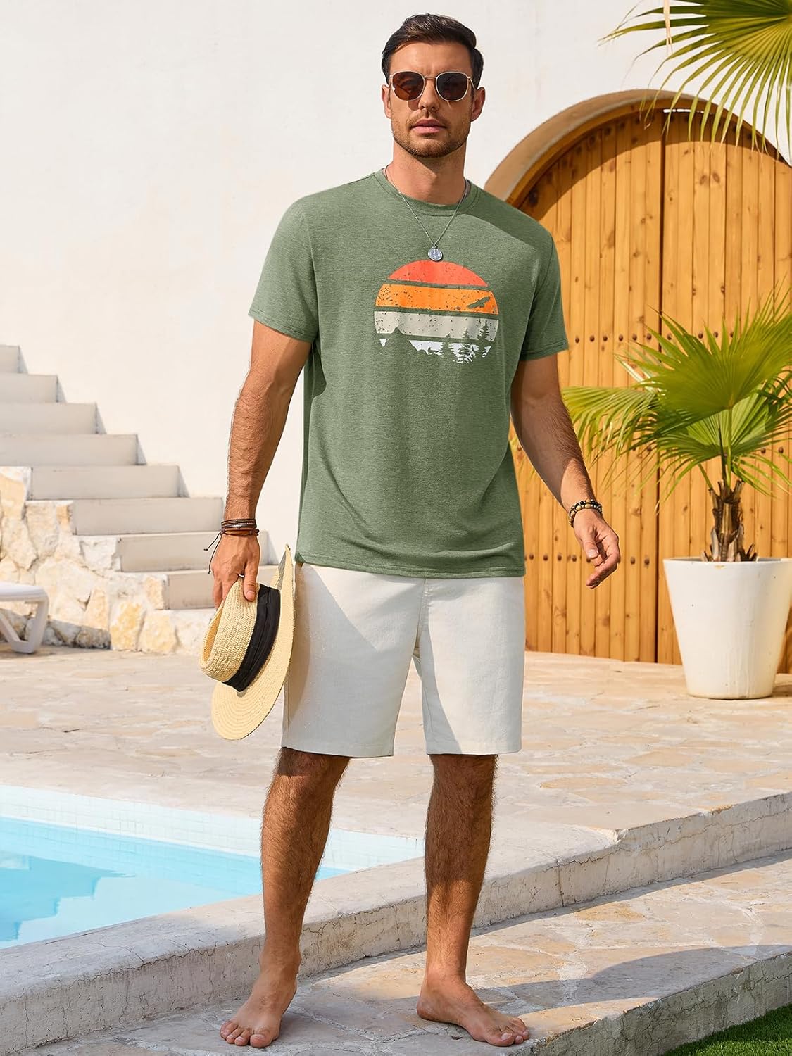 Enzo T-Shirt for Men – Graphic Crew Neck Tee, Vintage Beach & Casual Style