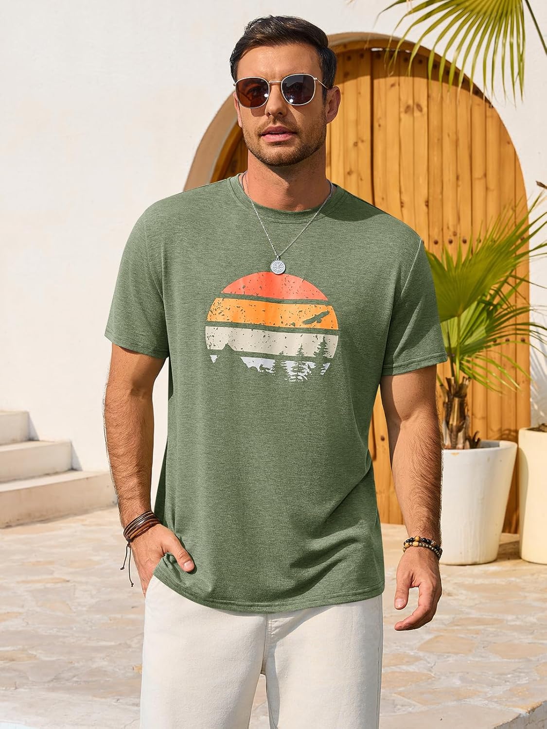 Enzo T-Shirt for Men – Graphic Crew Neck Tee, Vintage Beach & Casual Style
