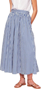 Marina Striped Skirt for Women – Midi Skirt, Elastic Waist A-Line & Pockets