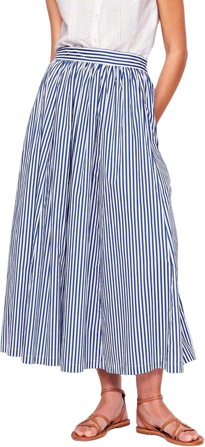 Marina Striped Skirt for Women – Midi Skirt, Elastic Waist A-Line & Pockets