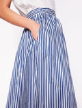 Marina Striped Skirt for Women – Midi Skirt, Elastic Waist A-Line & Pockets