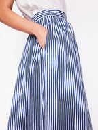 Marina Striped Skirt for Women – Midi Skirt, Elastic Waist A-Line & Pockets