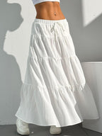 Dori Maxi Skirt for Women – White Boho Skirt with Ruffles, High-Waist A-Line