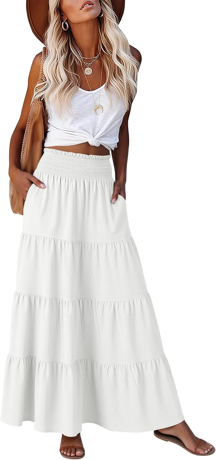 Juna Maxi Skirt for Women – Boho High-Waist Skirt, Smocked & Ruffled, Summer