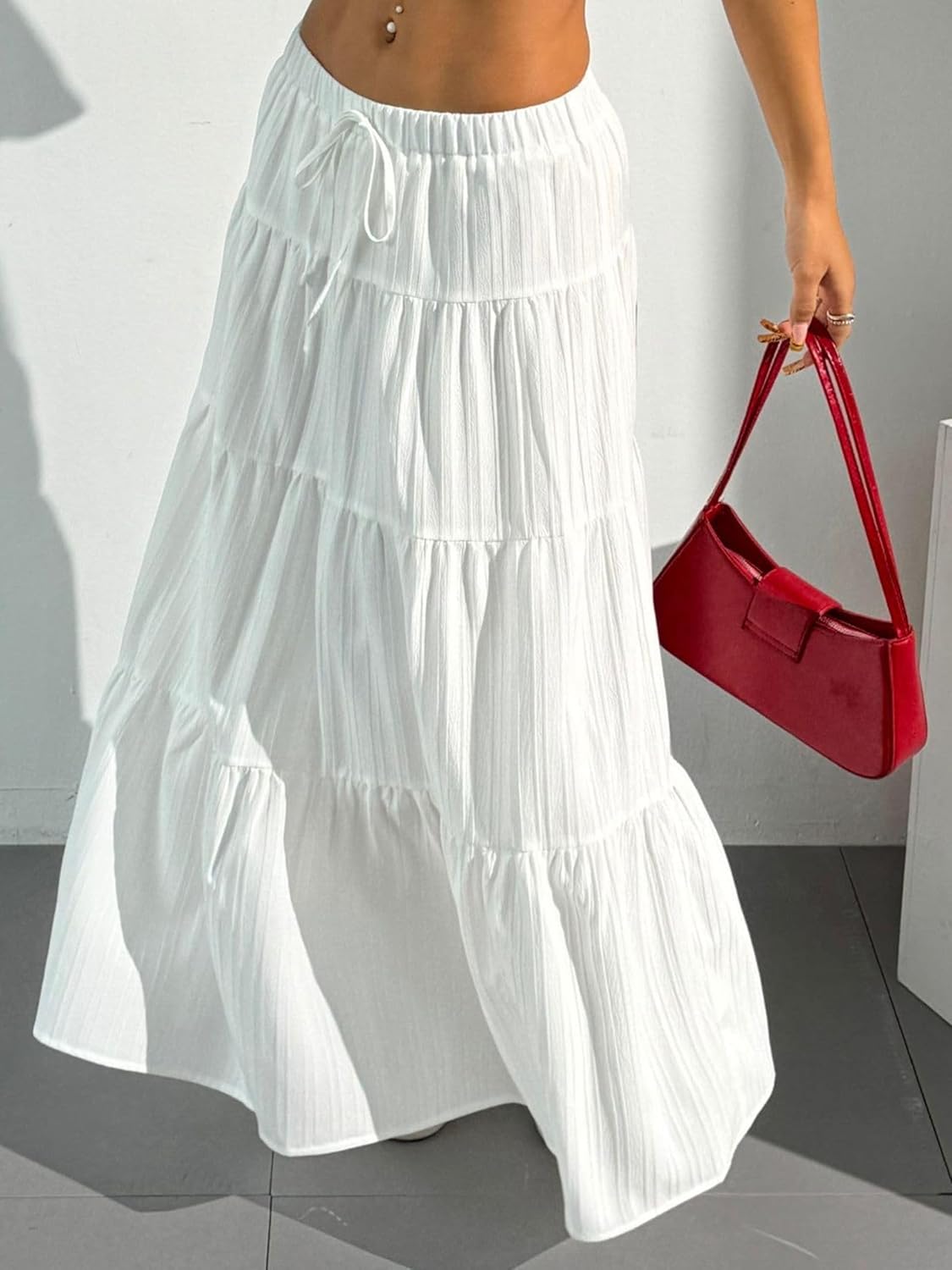 Dori Maxi Skirt for Women – White Boho Skirt with Ruffles, High-Waist A-Line