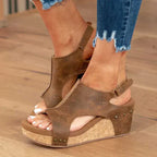 Milla Platform Sandals for Women – PU Leather, Cork Heel, Open Toe & Back Strap