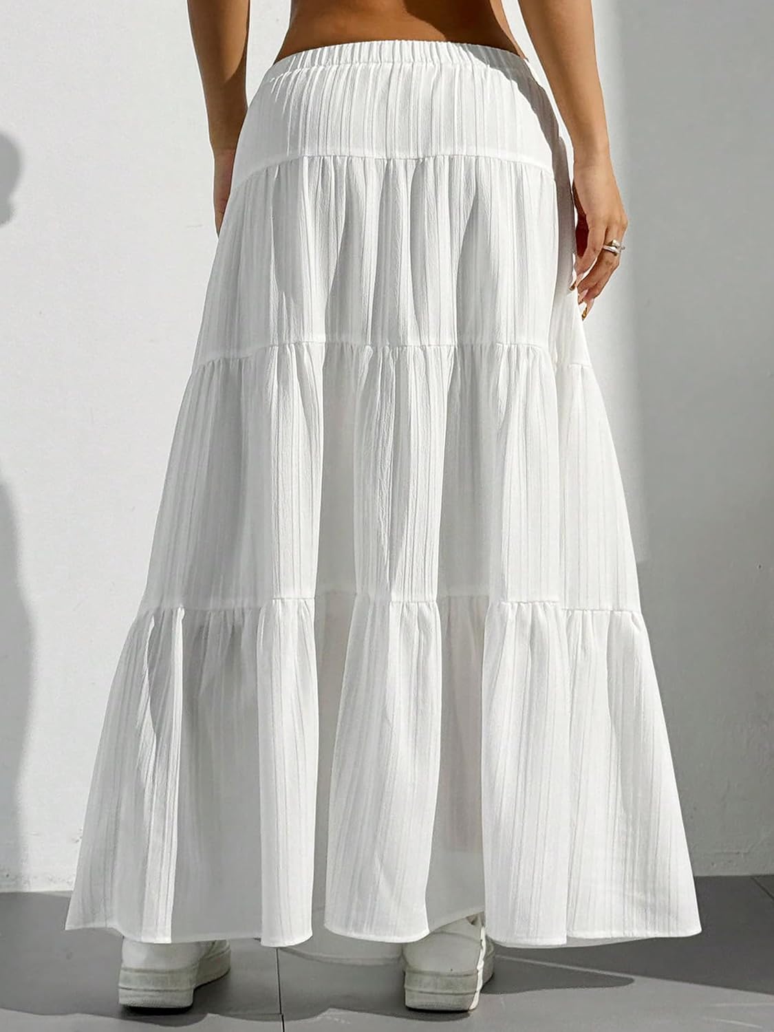 Dori Maxi Skirt for Women – White Boho Skirt with Ruffles, High-Waist A-Line