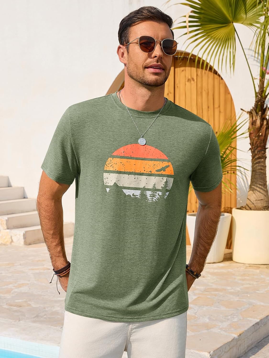 Enzo T-Shirt for Men – Graphic Crew Neck Tee, Vintage Beach & Casual Style