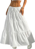 Dori Maxi Skirt for Women – White Boho Skirt with Ruffles, High-Waist A-Line