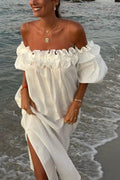 Valentina Maxi Dress for Women – Boho Off-Shoulder Cotton Dress with Ruffles & Bardot Neckline