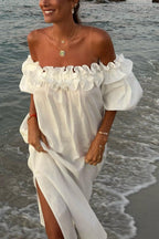 Valentina Maxi Dress for Women – Boho Off-Shoulder Cotton Dress with Ruffles & Bardot Neckline