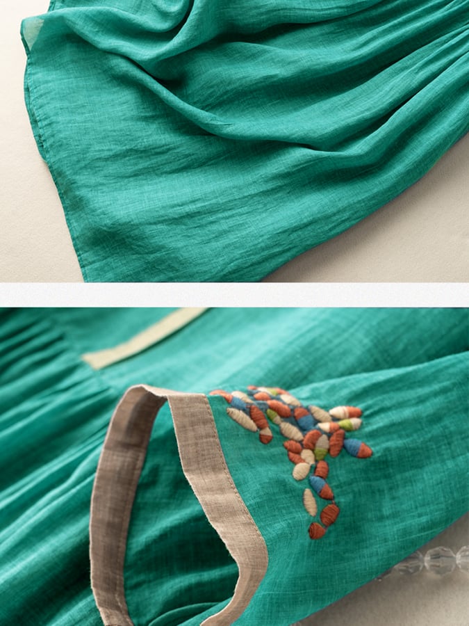 Zara Dress for Women – Embroidered Cotton and Linen Dress with Ethnic Design & Comfortable Cut