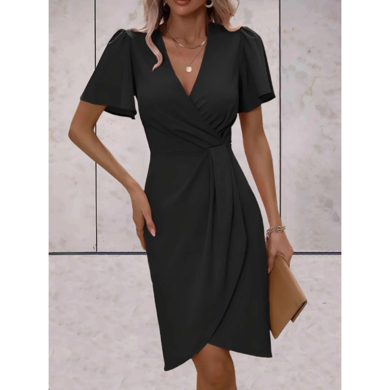 Brenda Wrap Dress for Women – Elegant Dress with Flowy Sleeves & V-Neckline for Evening