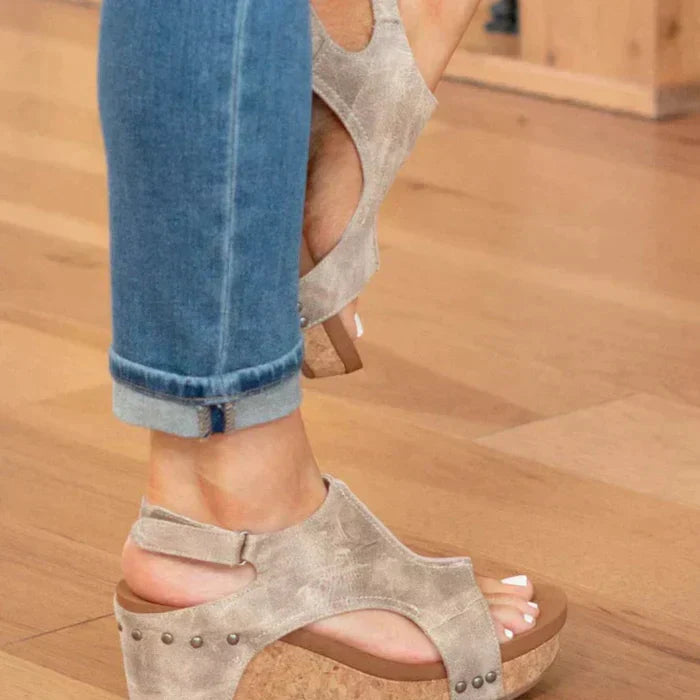 Milla Platform Sandals for Women – PU Leather, Cork Heel, Open Toe & Back Strap