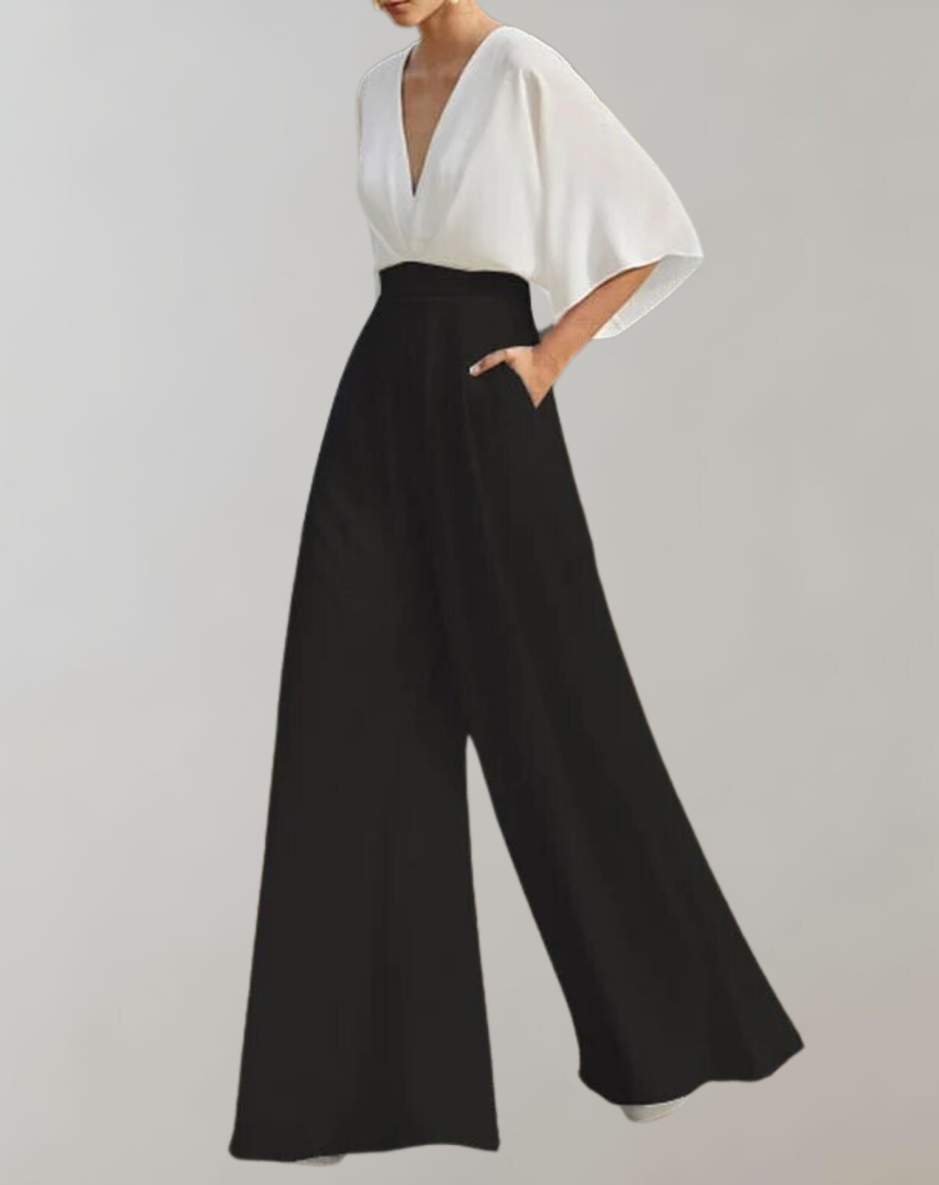Suzette Jumpsuit for Women – Elegant Jumpsuit with Plunging Neckline & Wide Legs for a Refined Look