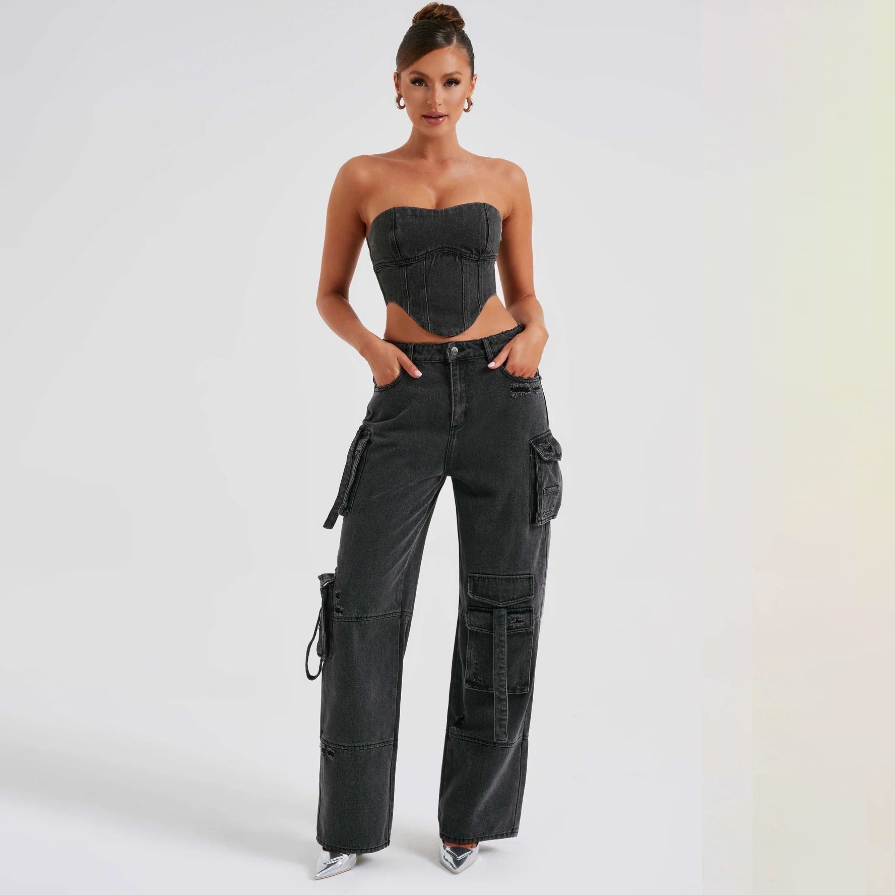 Jutta Cargo Jeans for Women – High-Waist Pants with Utility Pockets & Casual Cut