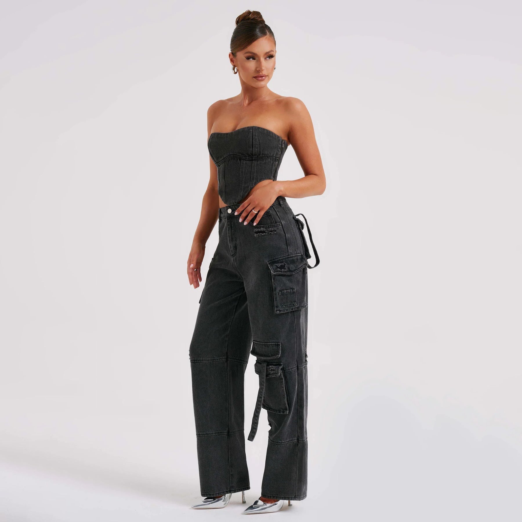 Jutta Cargo Jeans for Women – High-Waist Pants with Utility Pockets & Casual Cut