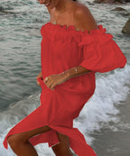 Valentina Maxi Dress for Women – Boho Off-Shoulder Cotton Dress with Ruffles & Bardot Neckline